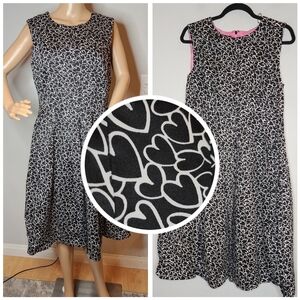 Cynthia Howie Heart Print Fit And Flare Sleeveless Dress Black White Size 12